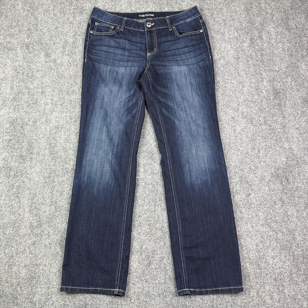 Maurices Womens Straight Leg Jeans Size 12 Stretch Mid Rise Dark Wash Denim
